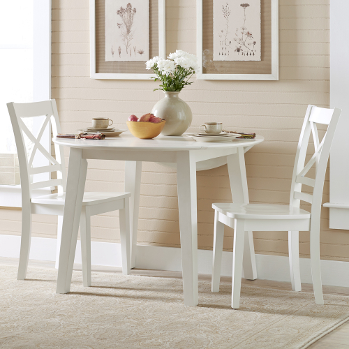 Simplicity 42" Round 2 Drop Leaf Dining Table in Paperwhite Finish